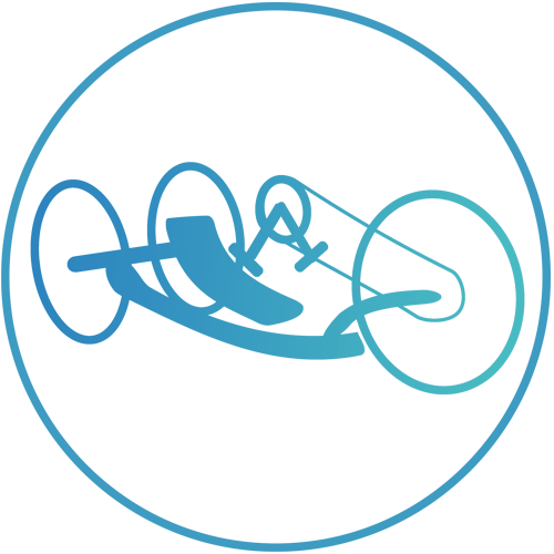 Blue icon of 3 wheel hand cycle