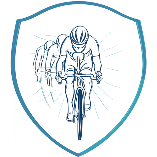 Sketch art of leg and arm bike cyclist shielding a group of cyclists from wind icon